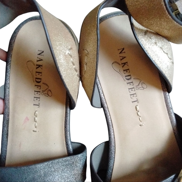 Naked Feet Sandals “Zeke” Metallic Strappy Sandals Silver and Gold Sandals 7.5 - Picture 5 of 11
